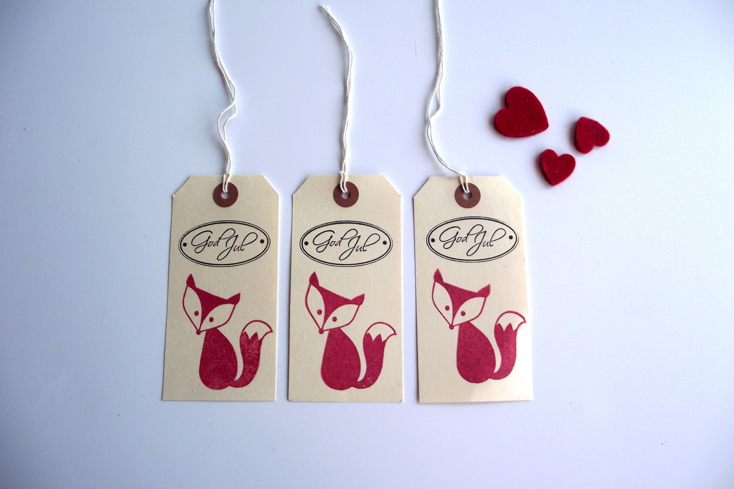 Scandinavian Red Fox God Jul Gift Label Tag 3 Pack