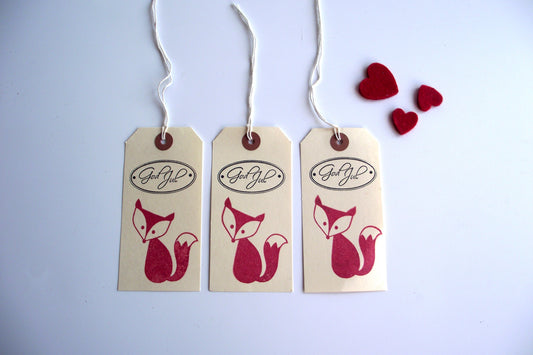 Scandinavian Red Fox God Jul Gift Label Tag 3 Pack