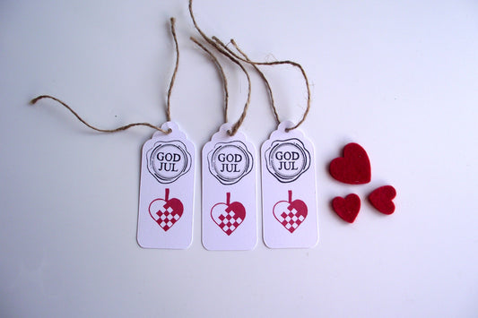 Scandinavian Woven Heart God Jul Gift Label Tag 3 Pack