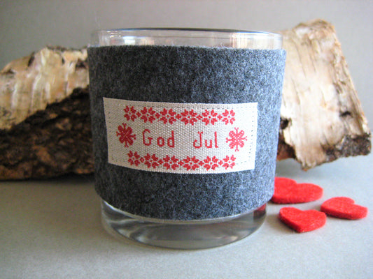 Grey Felt & Cream God Jul Christmas Candle Holder