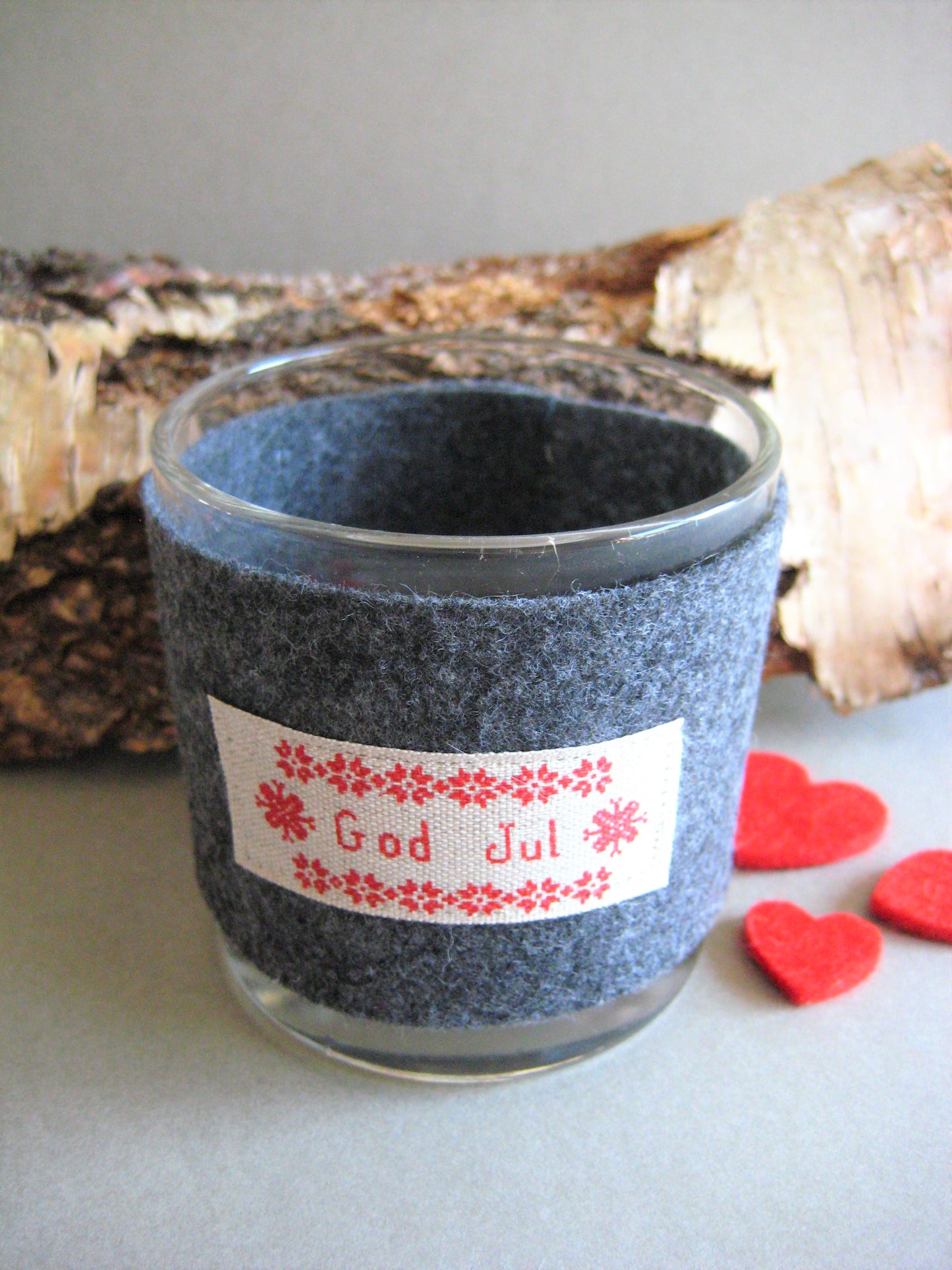 Grey Felt & Cream God Jul Christmas Candle Holder