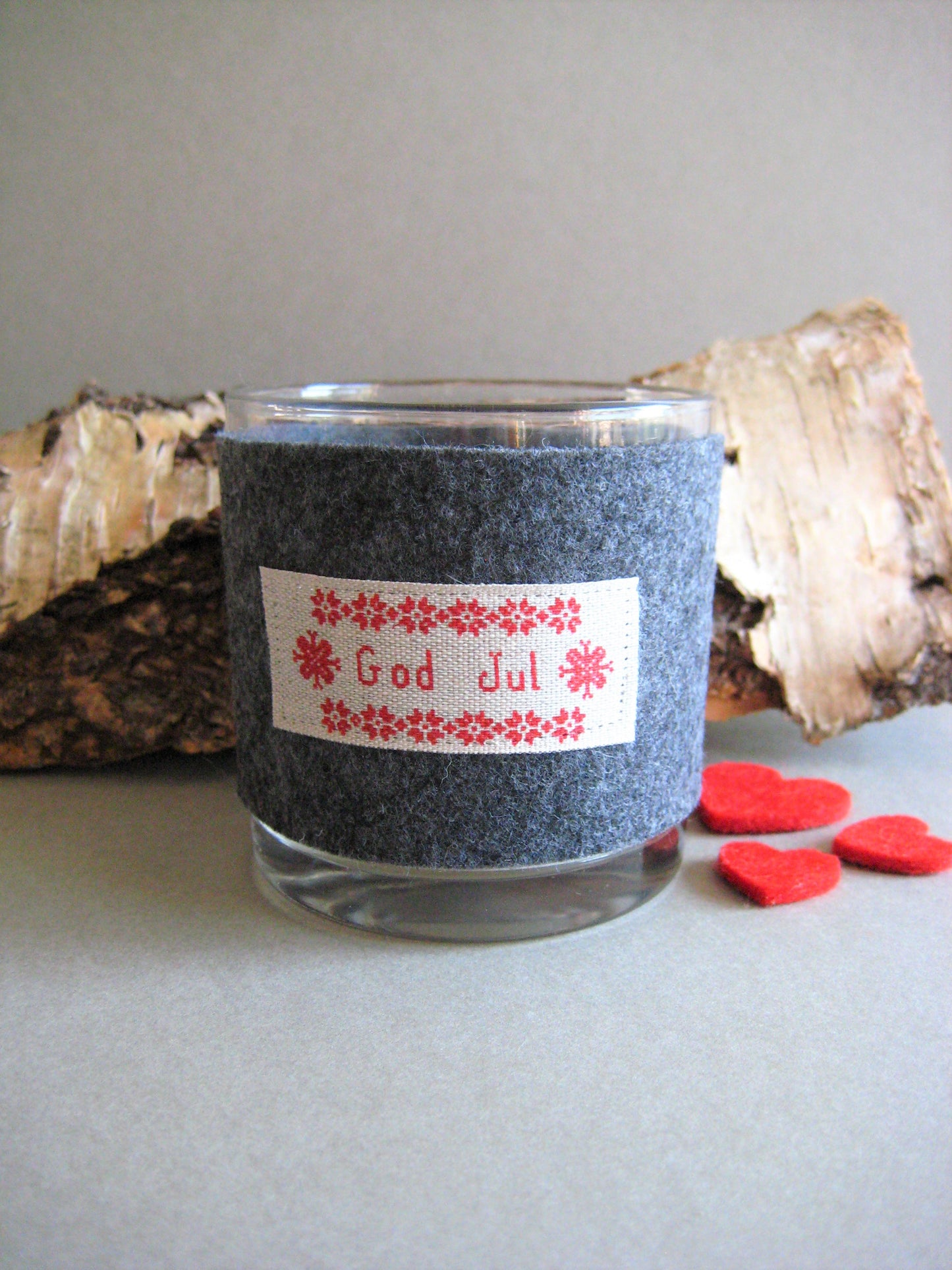 Grey Felt & Cream God Jul Christmas Candle Holder