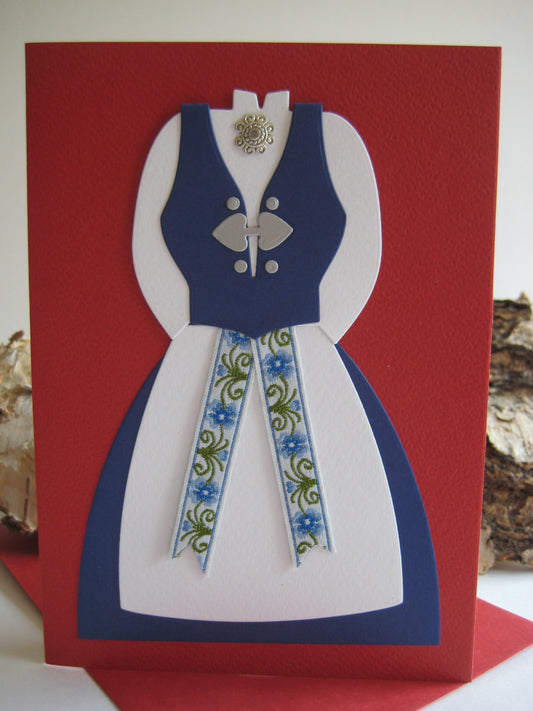 Blue Norwegian Bunad National Costume Greeting Card