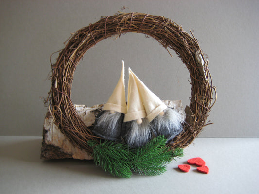 Cream Scandinavian Gnome Christmas Woven Wreath