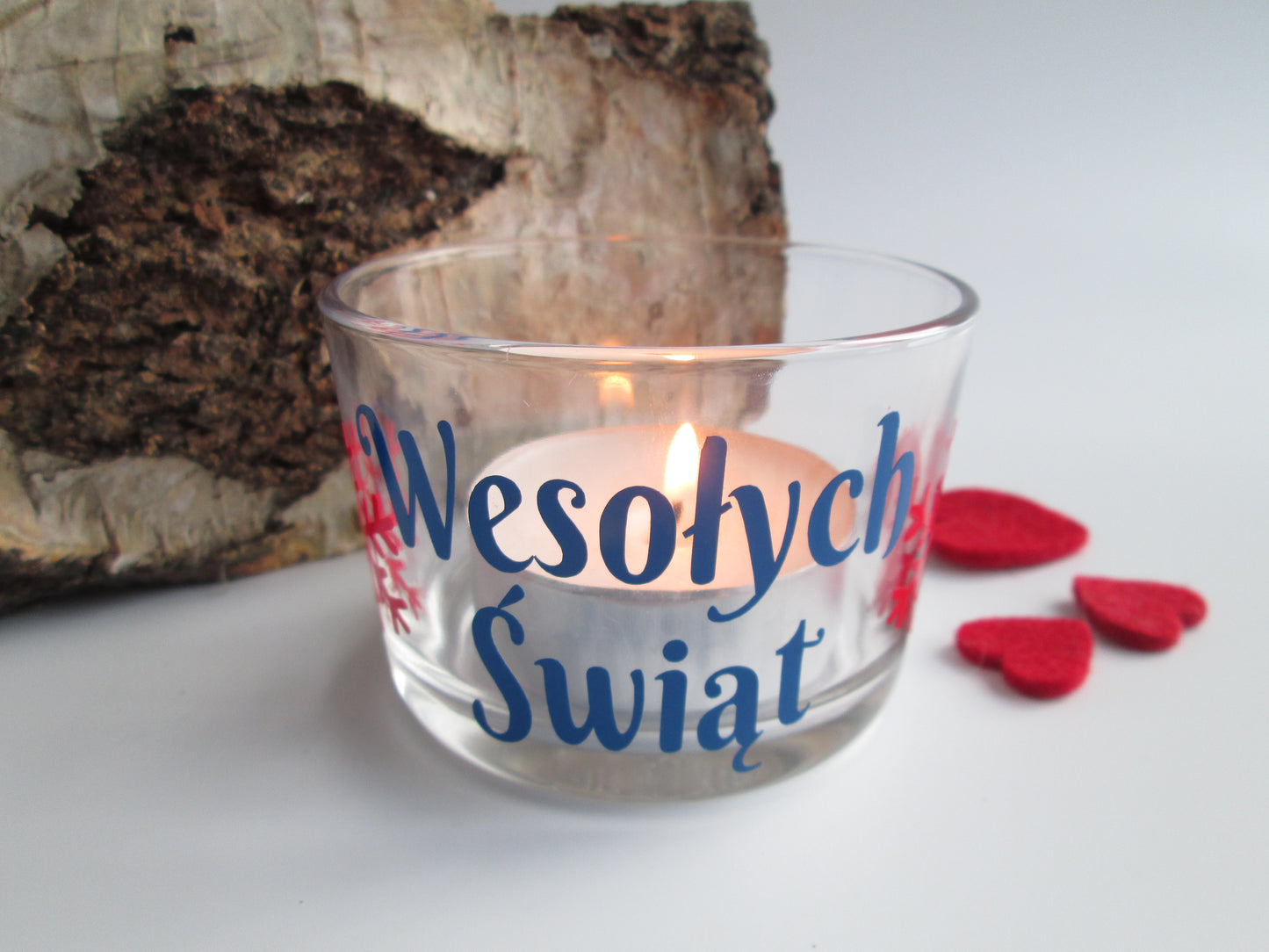 Polish Wesołych Świąt Glass Happy Holidays Candle Holder - Christmas / Easter