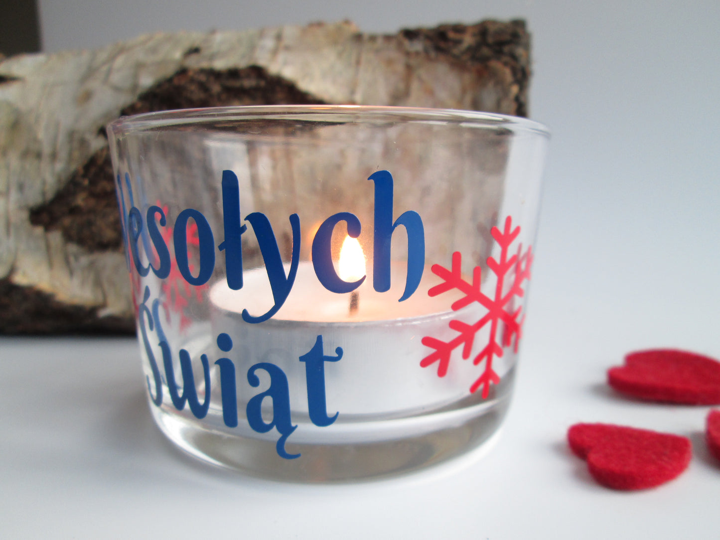 Polish Wesołych Świąt Glass Happy Holidays Candle Holder - Christmas / Easter