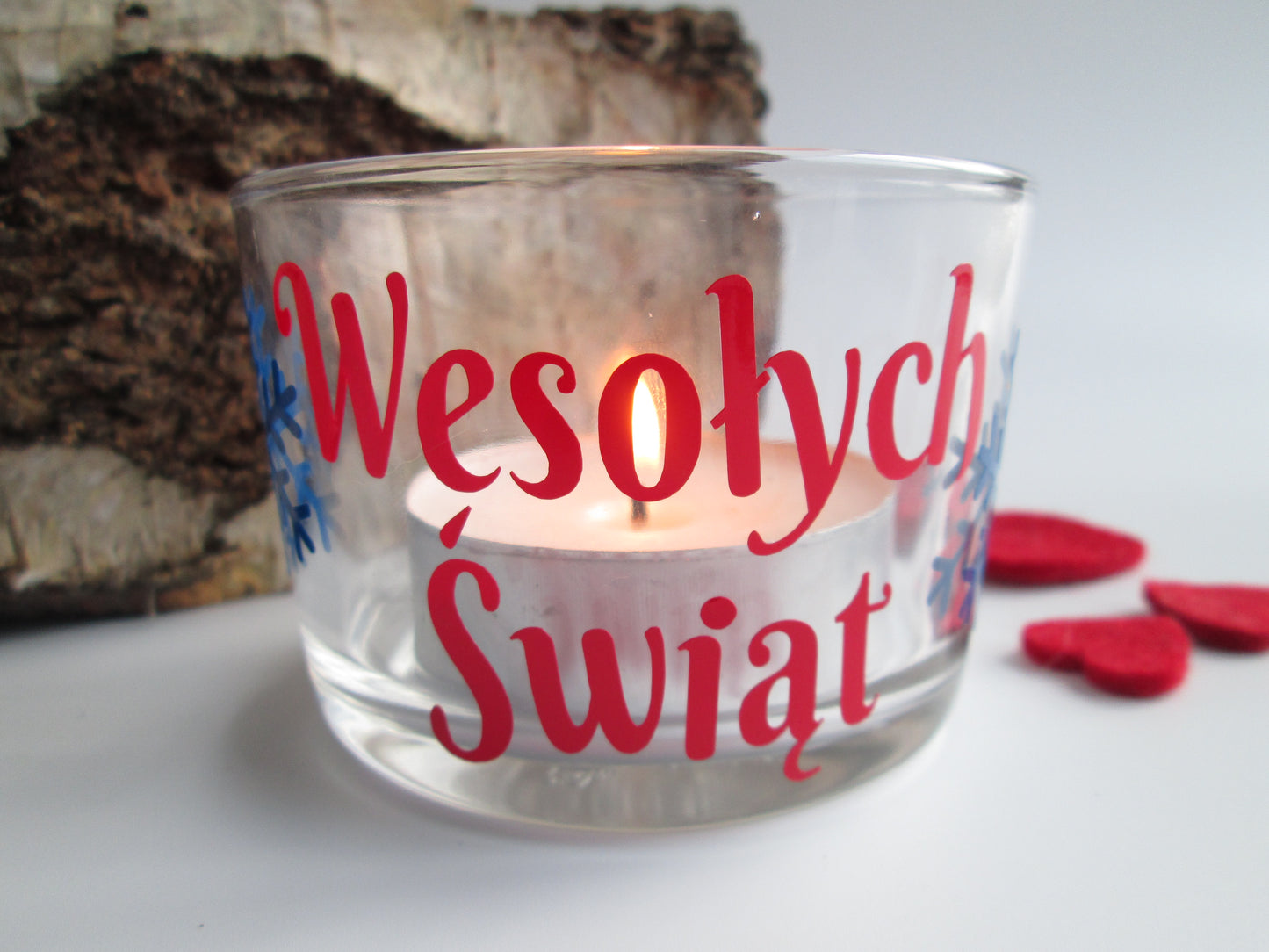 Polish Wesołych Świąt Glass Happy Holidays Candle Holder - Christmas / Easter