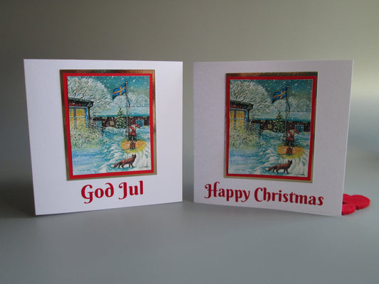 Swedish Flag Scandinavian Gnome / Nisse / Tomte  God Jul Christmas Card