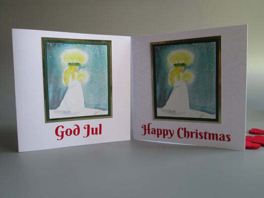 Swedish Santa Lucia  Scandinavian Gnome / Nisse / Tomte  God Jul Christmas Card