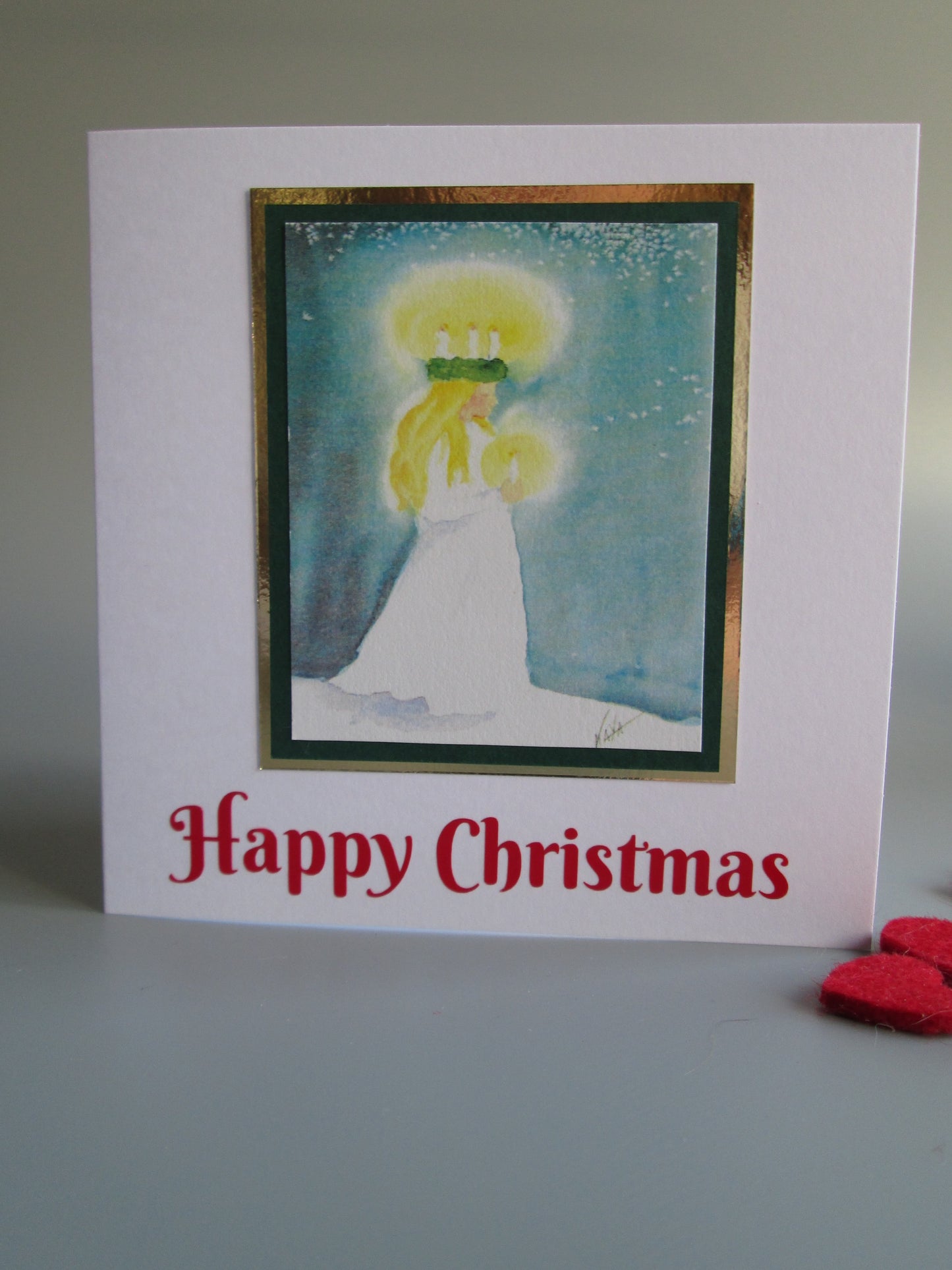 Swedish Santa Lucia  Scandinavian Gnome / Nisse / Tomte  God Jul Christmas Card