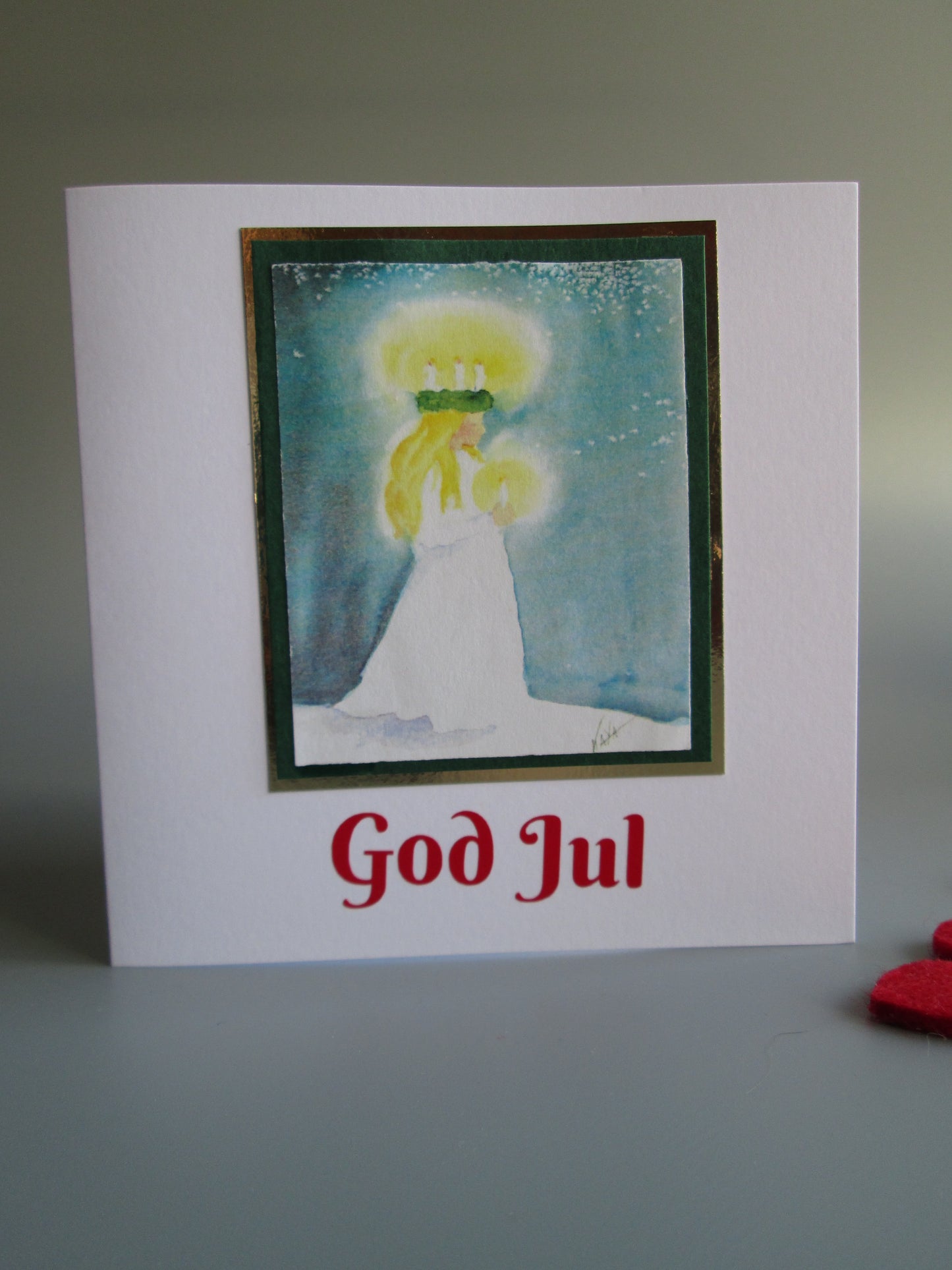 Swedish Santa Lucia  Scandinavian Gnome / Nisse / Tomte  God Jul Christmas Card