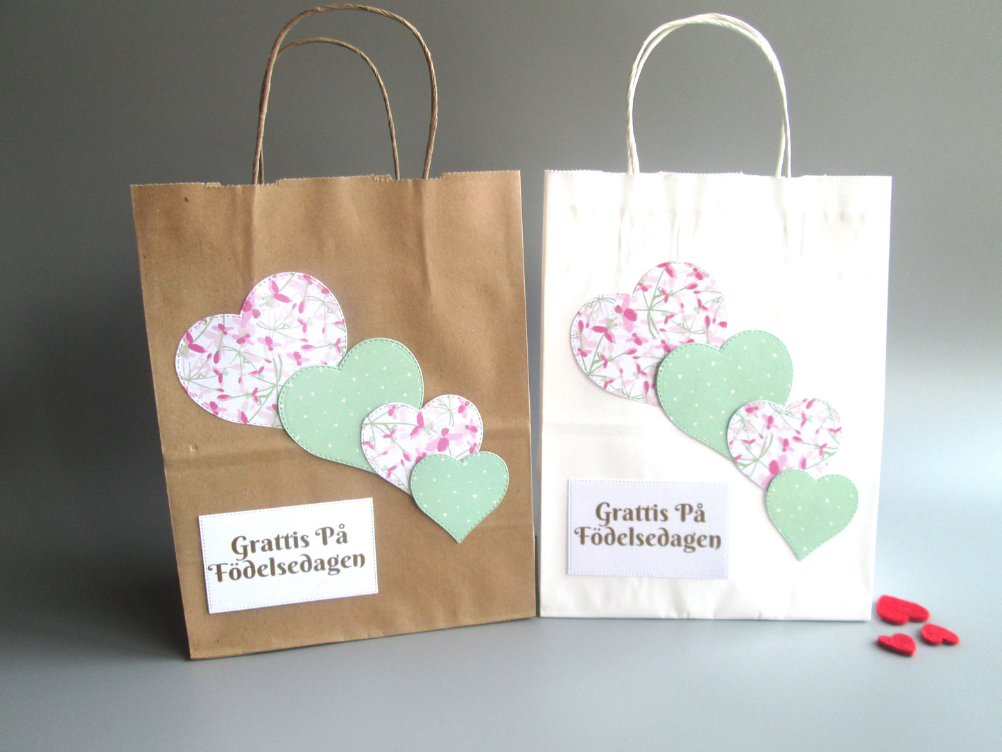 Swedish Grattis På Födelsedagen Happy Birthday Pink / Green Heart Gift Bag