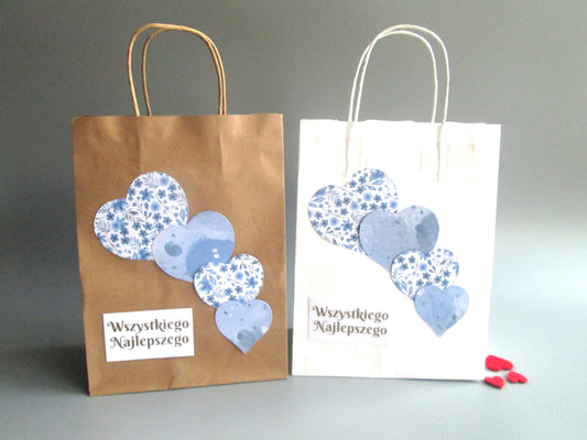 Polish Happy Birthday Wszystkiego Najlepszego Blue Heart Gift Bag