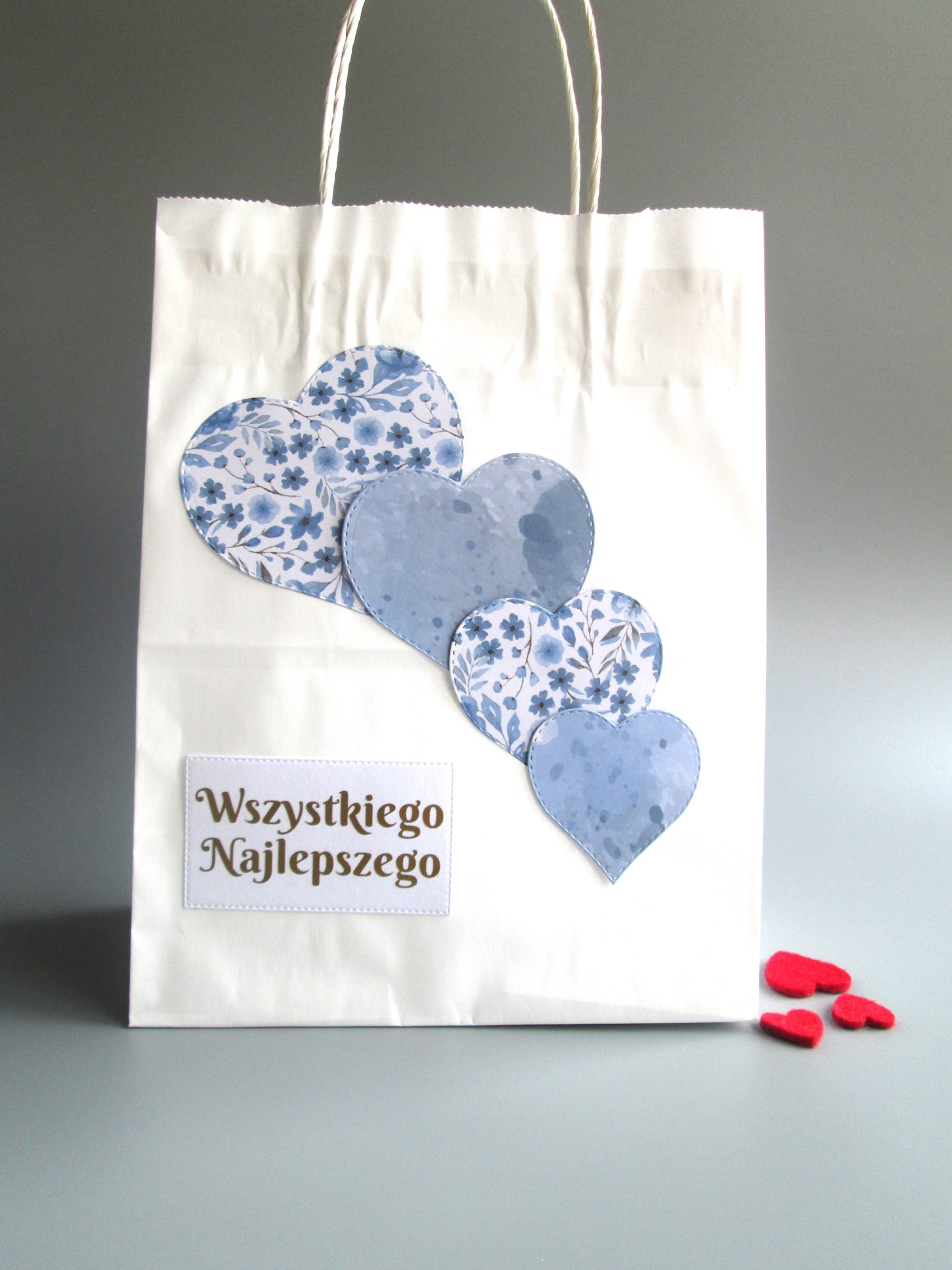 Polish Happy Birthday Wszystkiego Najlepszego Blue Heart Gift Bag