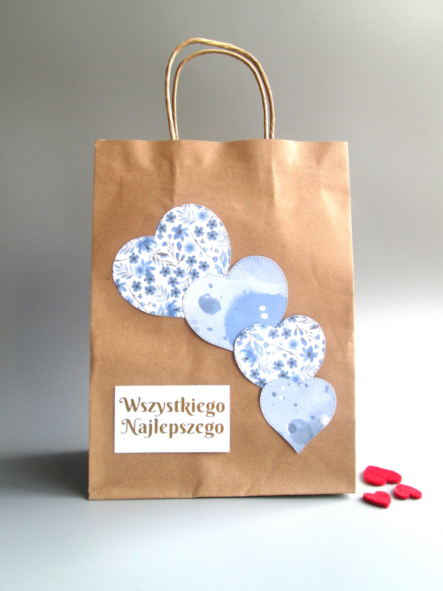 Polish Happy Birthday Wszystkiego Najlepszego Blue Heart Gift Bag