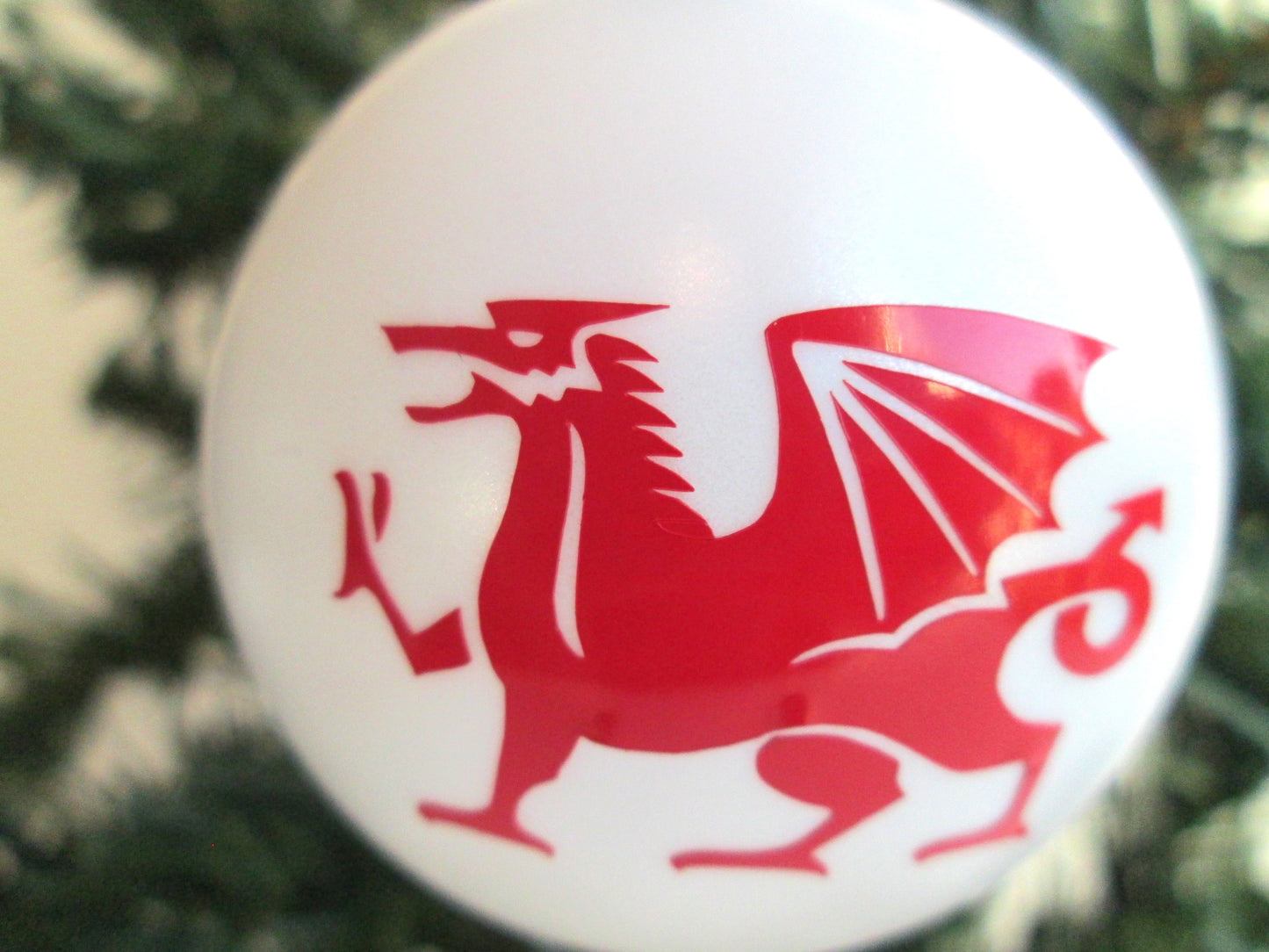 White Welsh Dragon Christmas Tree Bauble Hanging Tree Decoration