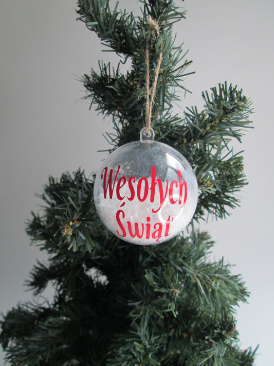 Clear Polish Wesołych Świąt Happy Holidays Christmas Tree Bauble Hanging Tree Decoration