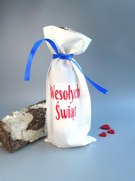 Reduced **Cotton Wesołych Świąt Polish Celebration Bottle Bag