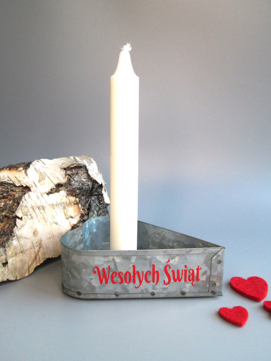 Metal Heart Polish Wesołych Świąt Glass Happy Holidays Candle Holder - Christmas / Easter