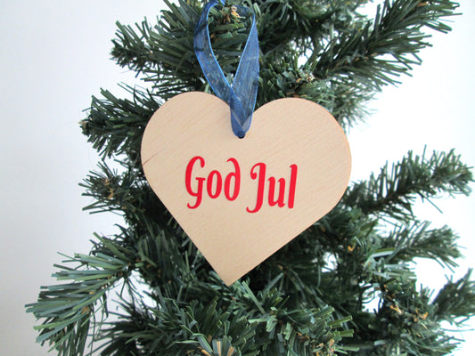 Scandinavian God Jul Heart Christmas Tree Hanging Decoration