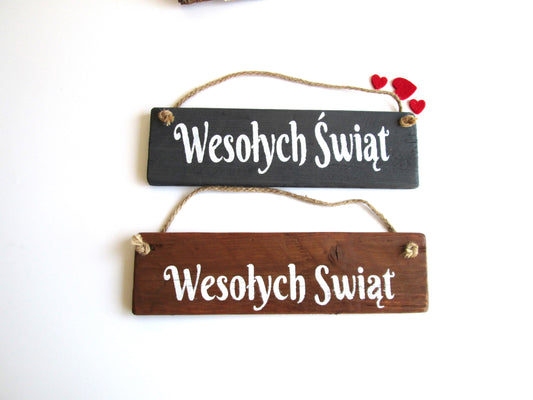 Polish Wesołych Świąt Reclaimed Wooden Hanging Sign