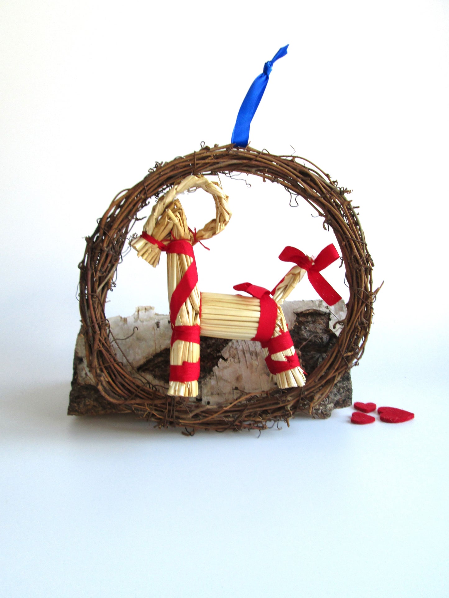 Scandinavian Straw Goat In A Wreath - Christmas Decoration