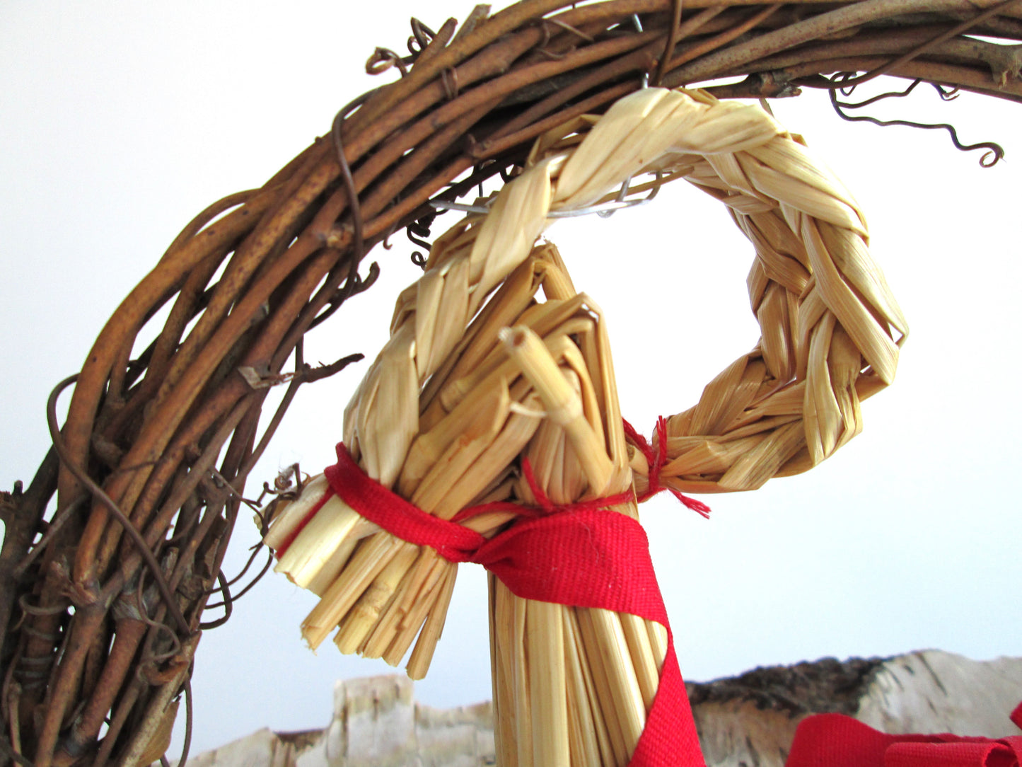 Scandinavian Straw Goat In A Wreath - Christmas Decoration