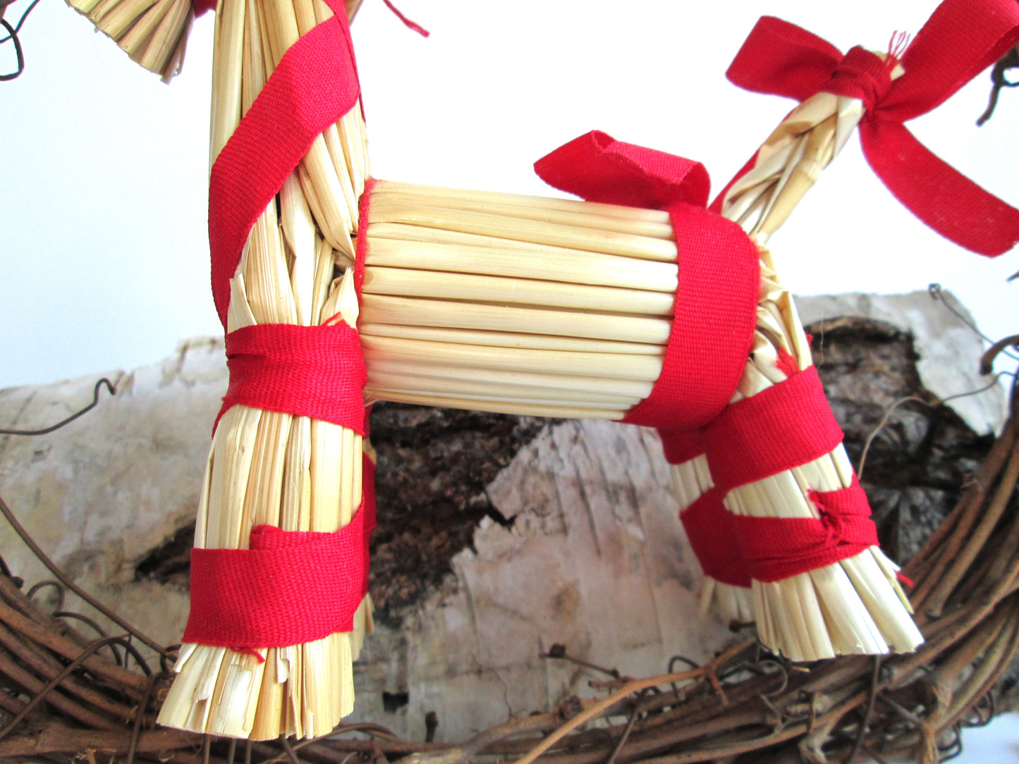 Scandinavian Straw Goat In A Wreath - Christmas Decoration