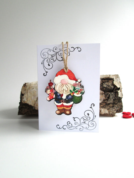 Scandinavian Gnome Christmas Greeting Card With Detachable Hanging Decoration.