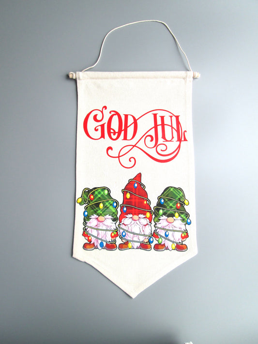 Norwegian / Swedish / Danish God Jul Christmas Gnome Banner