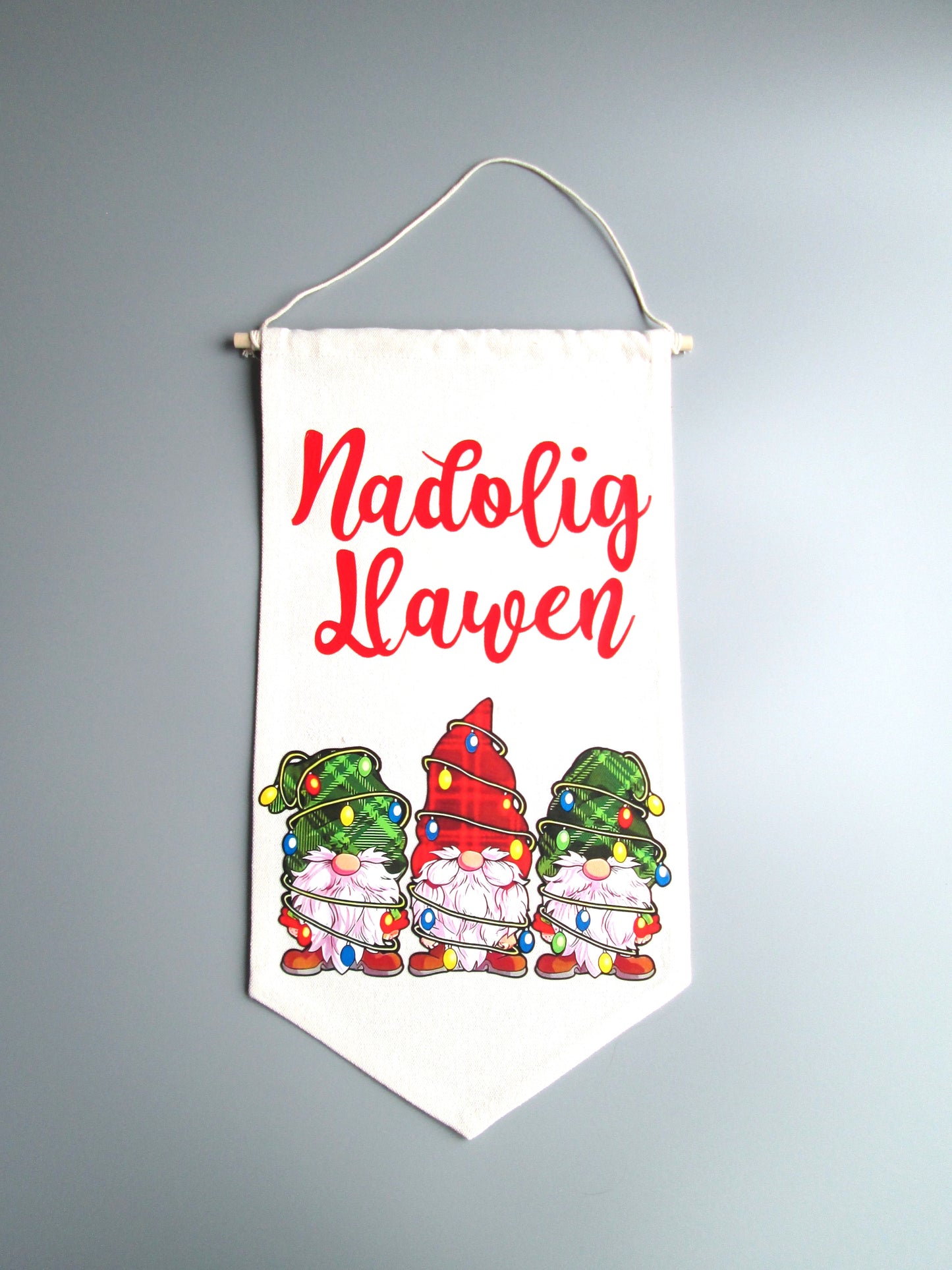 Welsh Nadolig Llawen Christmas Gnome Banner