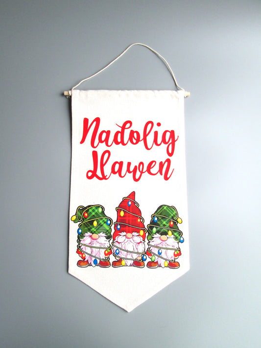 Welsh Nadolig Llawen Christmas Gnome Banner