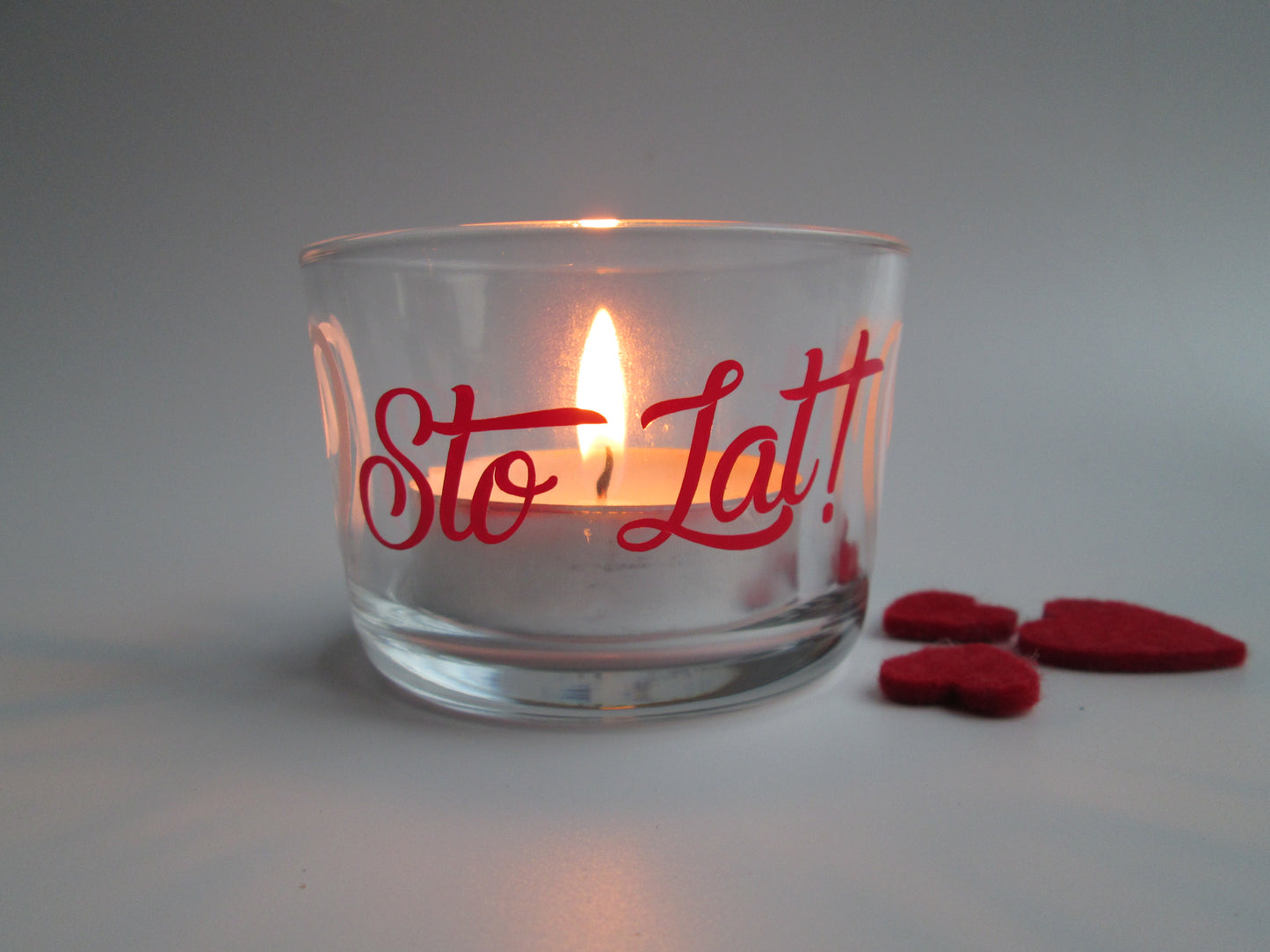 Polish Sto Lat! Glass Happy Holidays Candle Holder