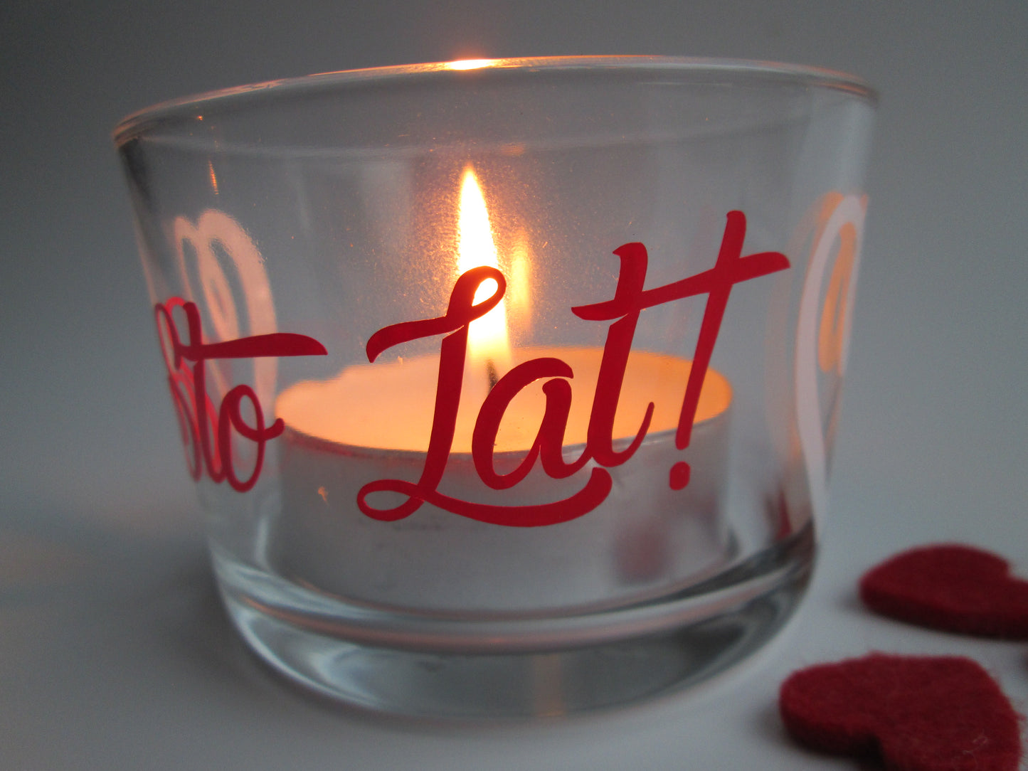 Polish Sto Lat! Glass Happy Holidays Candle Holder