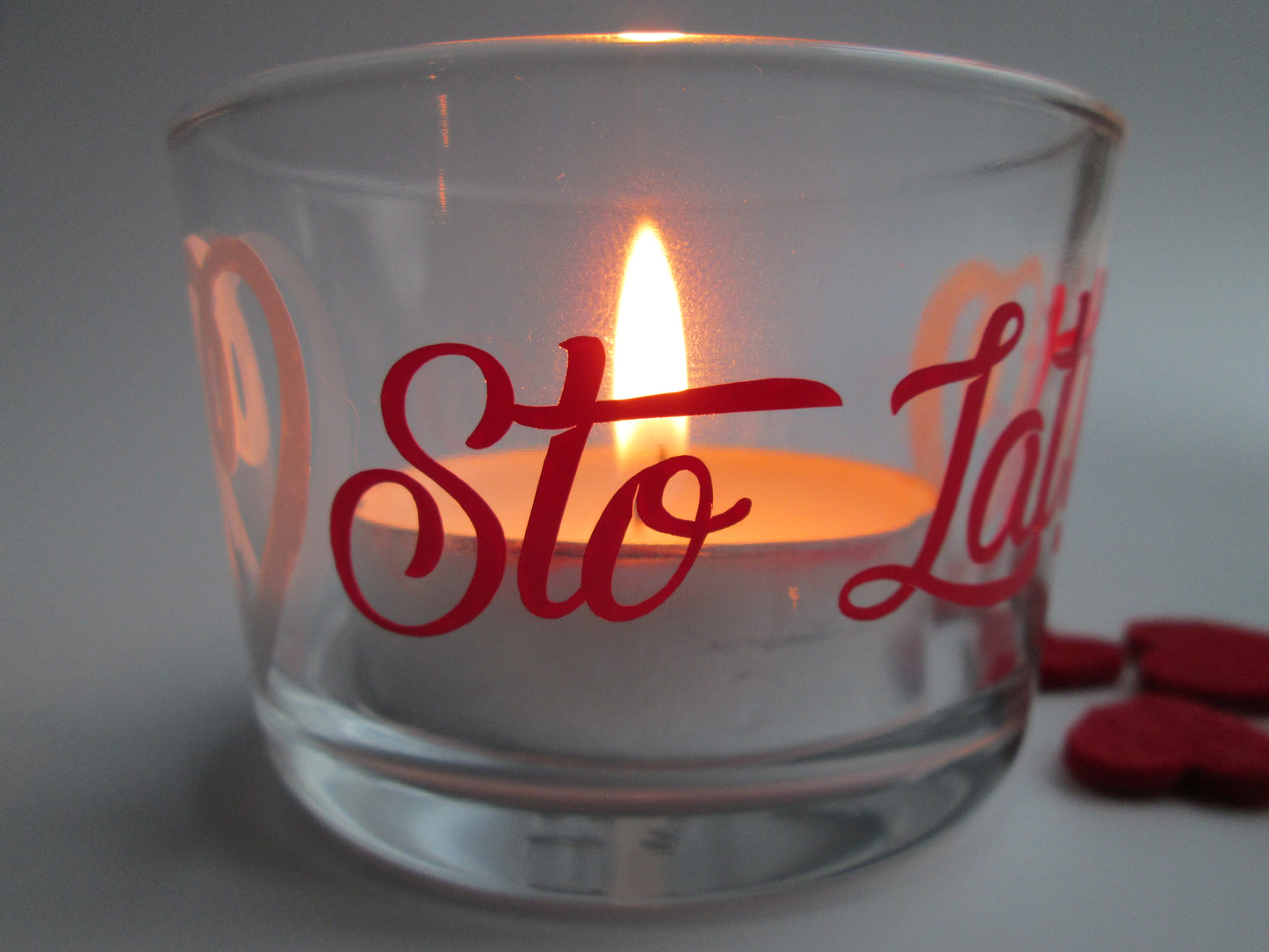 Polish Sto Lat! Glass Happy Holidays Candle Holder