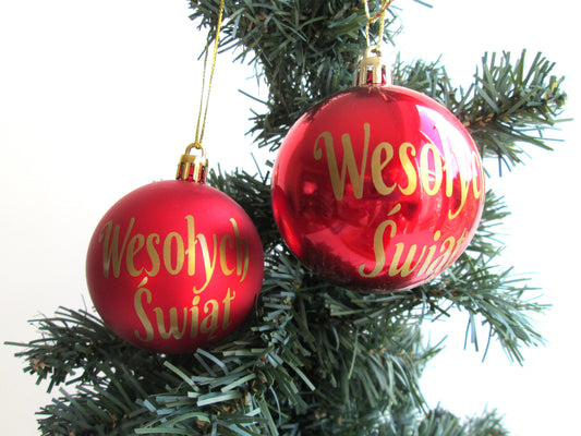 Red / Gold Polish Wesołych Świąt Happy Holidays Christmas Tree Bauble Hanging Tree Decoration