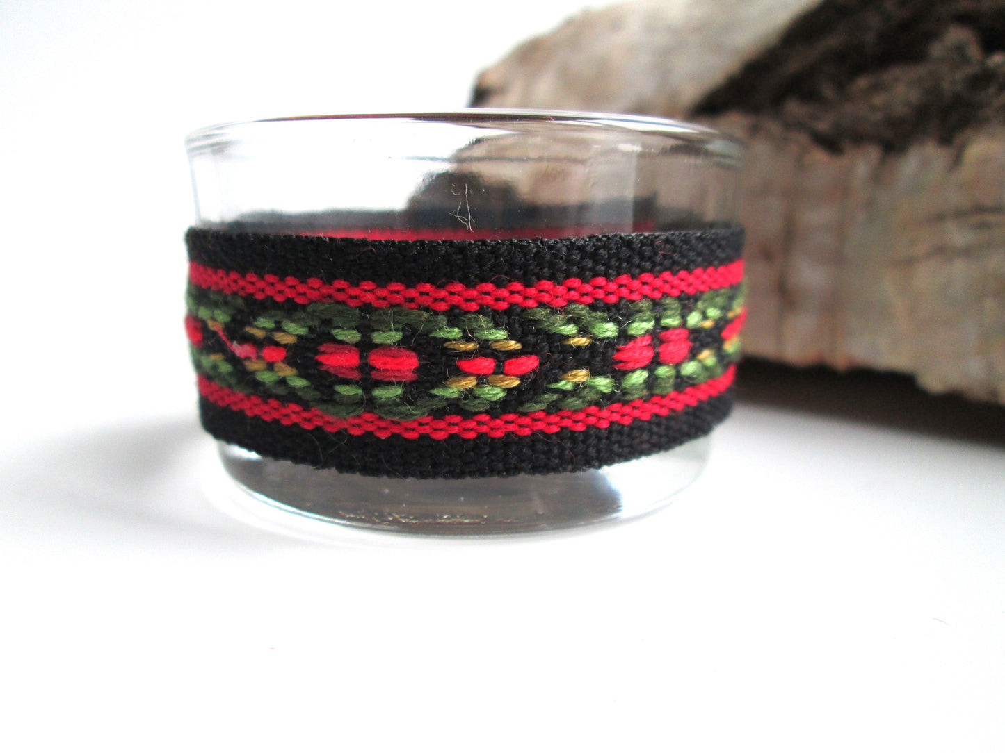 Norwegian Braid Black And Red Woven Wool Candle Holder