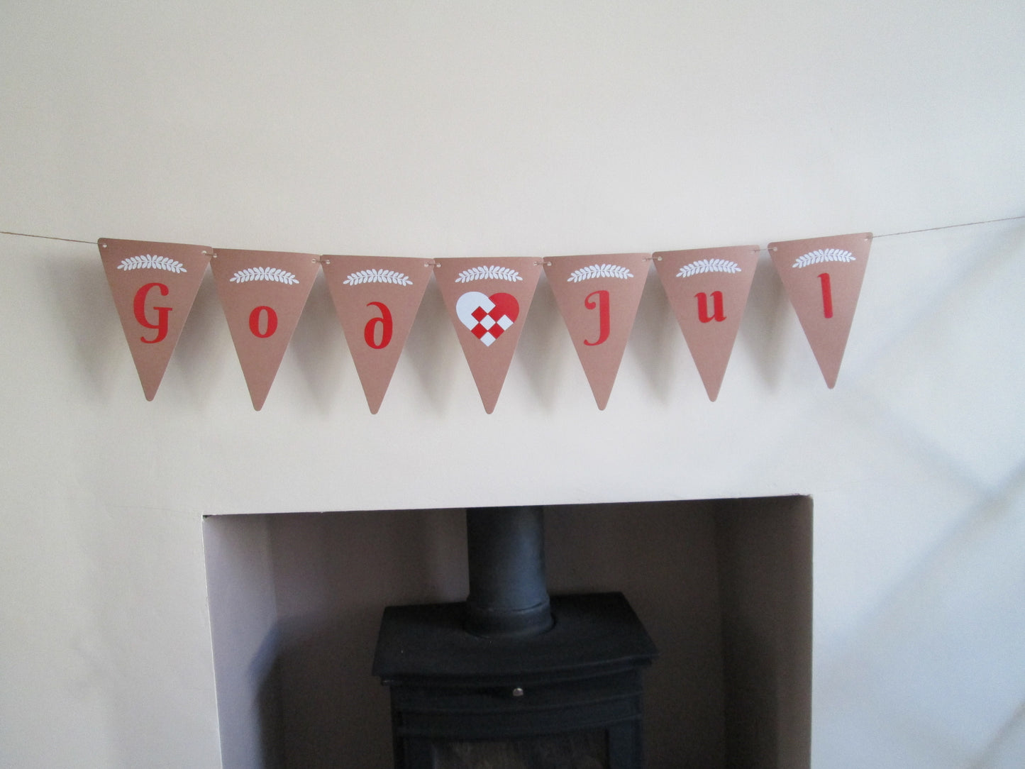 Brown God Jul Christmas Bunting - Norwegian Danish and Norwegian Decoration