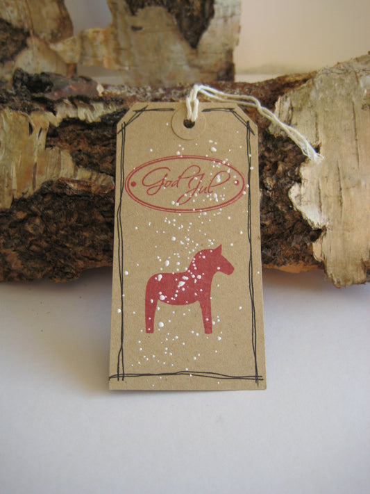 God Jul Dala Horse Gift Label Tag 3 Pack