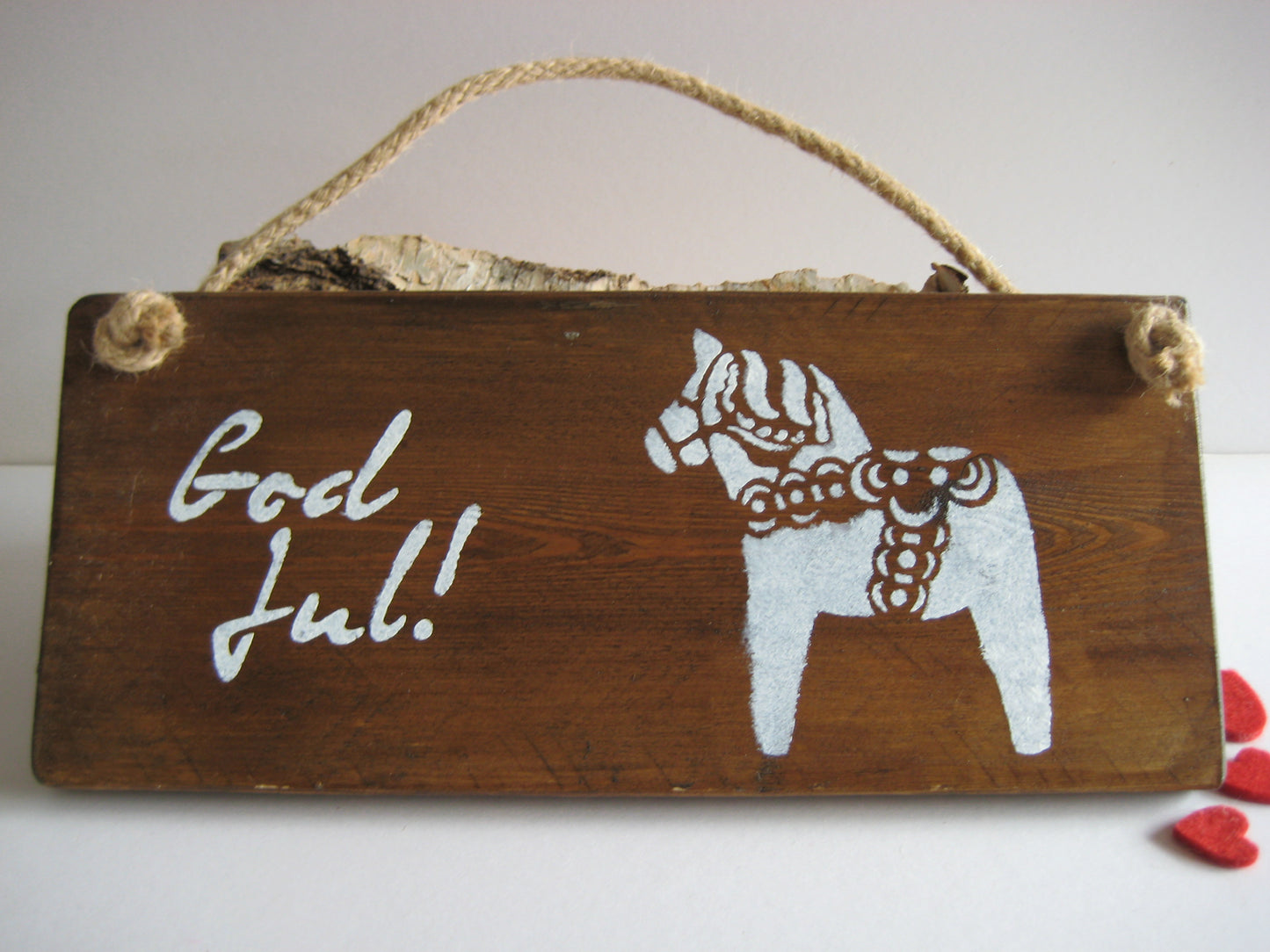 Brown Dala Horse and God Jul Reclaimed Wooden Hanging Sign